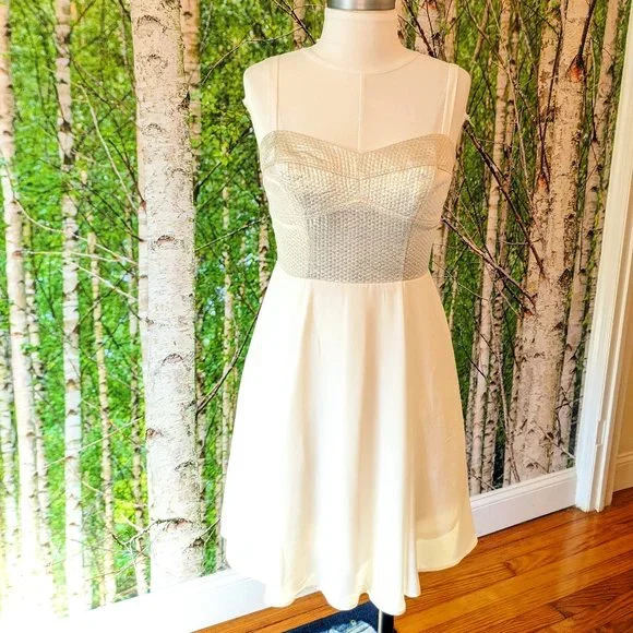 Express | Dresses | Metallic Gold Cream Mini Dress W Structured Corset  Bodice Spaghetti Straps | Poshmark